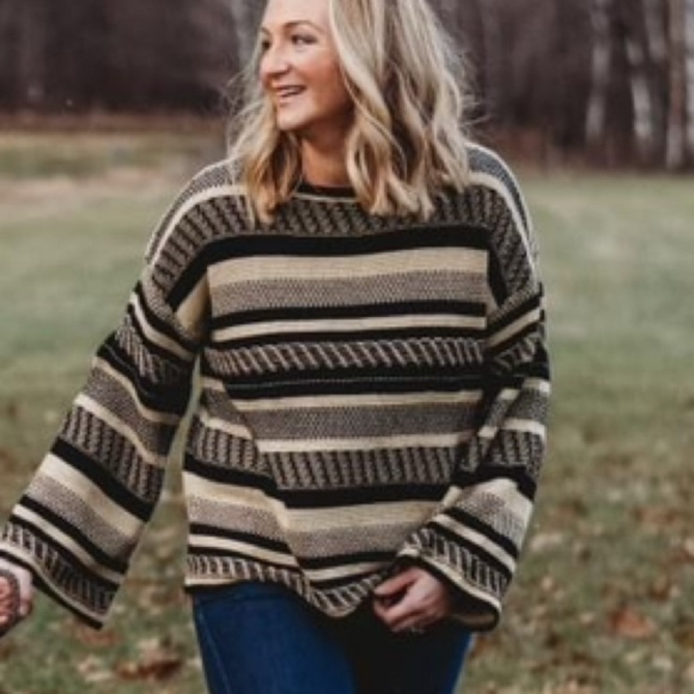 Polo by Ralph Lauren Black and Cream Striped Sweater